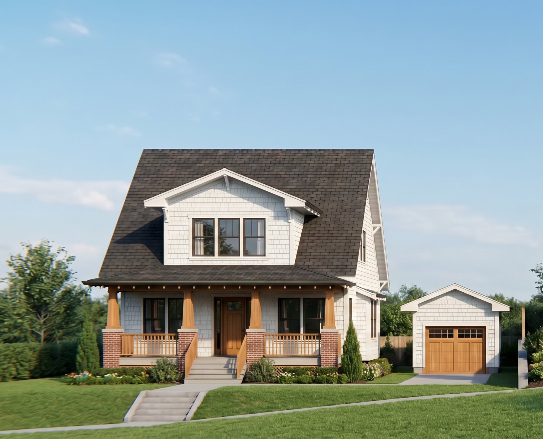 3014 Longleaf Road finish option — painted shingle with natural wood accents