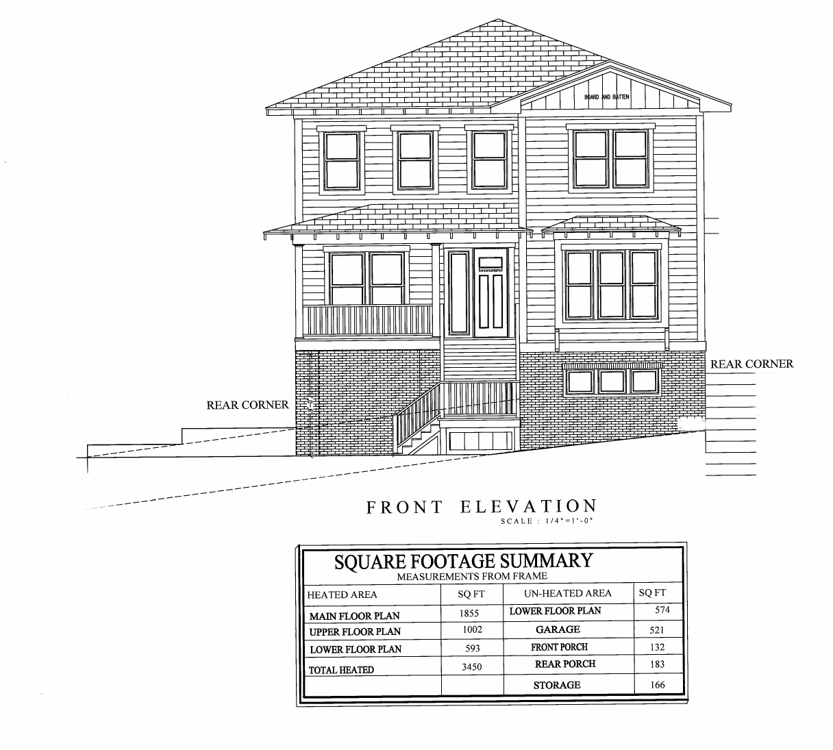 3012 Longleaf Road front elevation and square footage summary