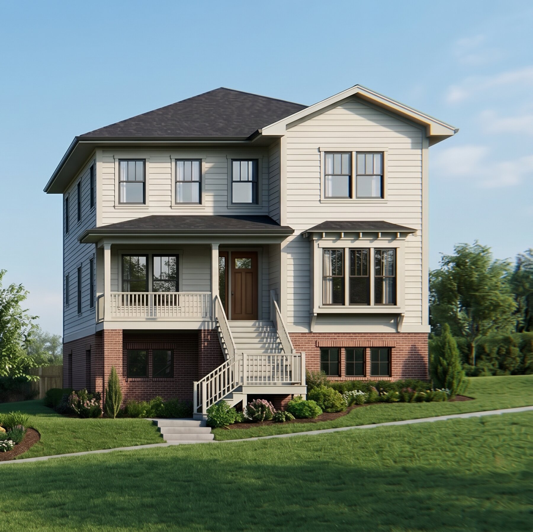 3012 Longleaf Road finish option — soft cream siding and brick