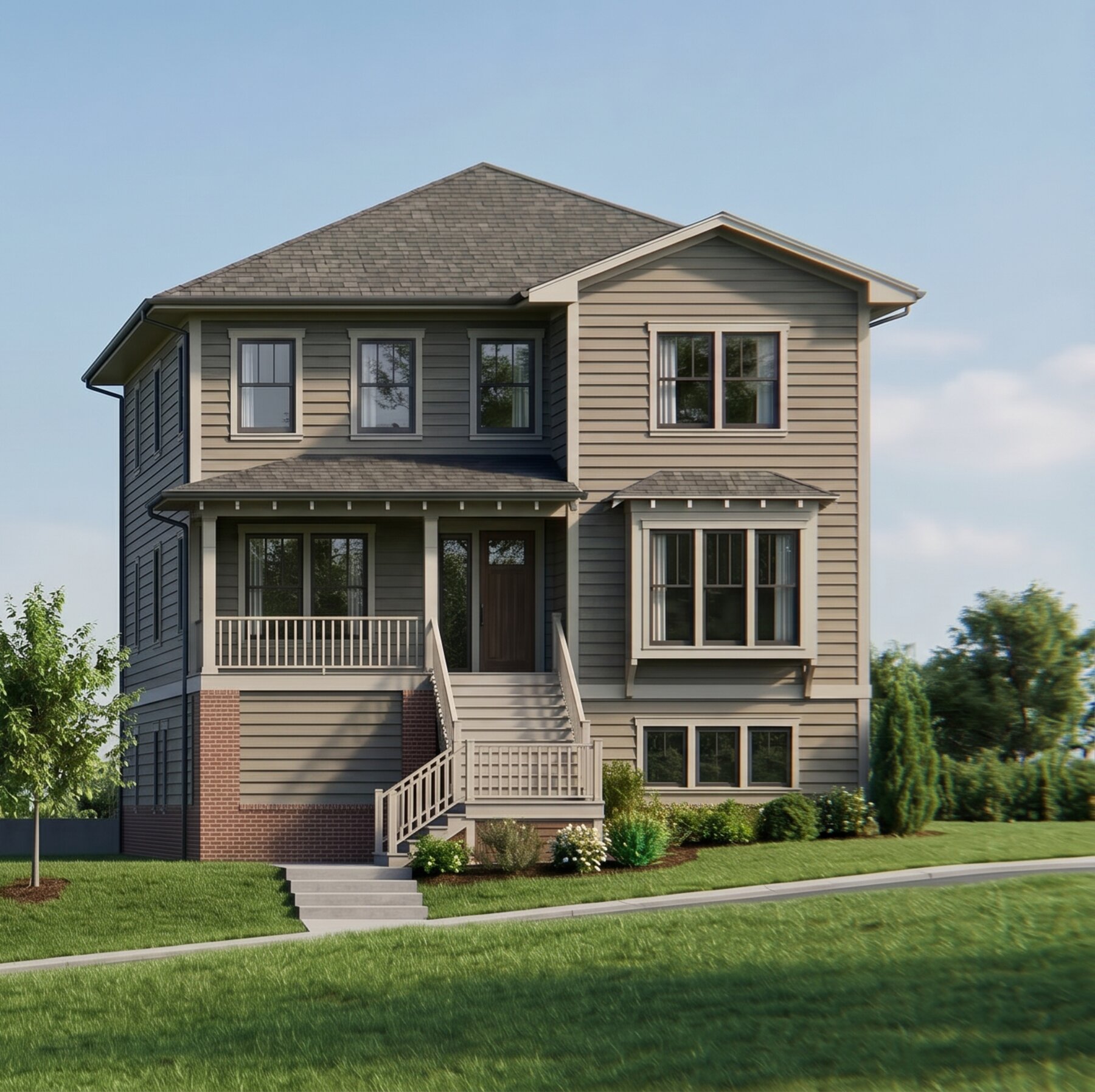3012 Longleaf Road finish option — warm taupe siding and brick